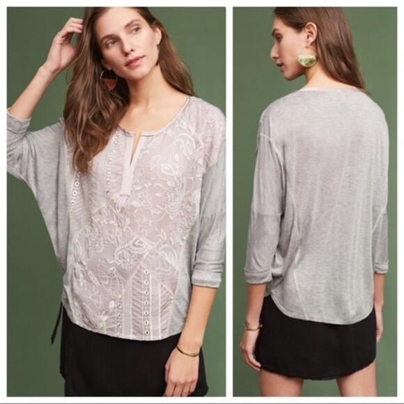 Anthropologie Tiny Hazel Embroidered Dolman Sleeve Blouse Rayon Women Small - Picture 2 of 12